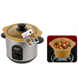 Electric Crockery Pot, 1.5-Litre (Stainless Steel Housing) - Heat-Resistant Ceramic Pot
